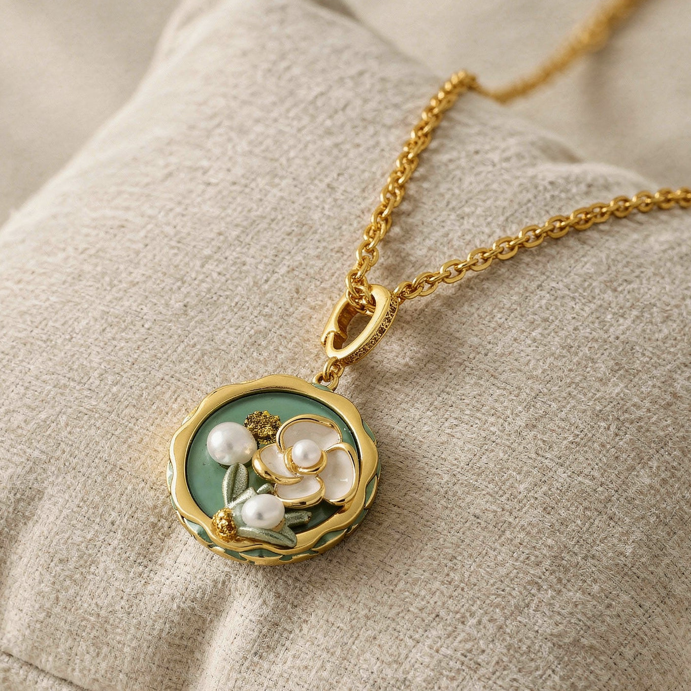 Vintage Flora Enamel Medallion Necklace