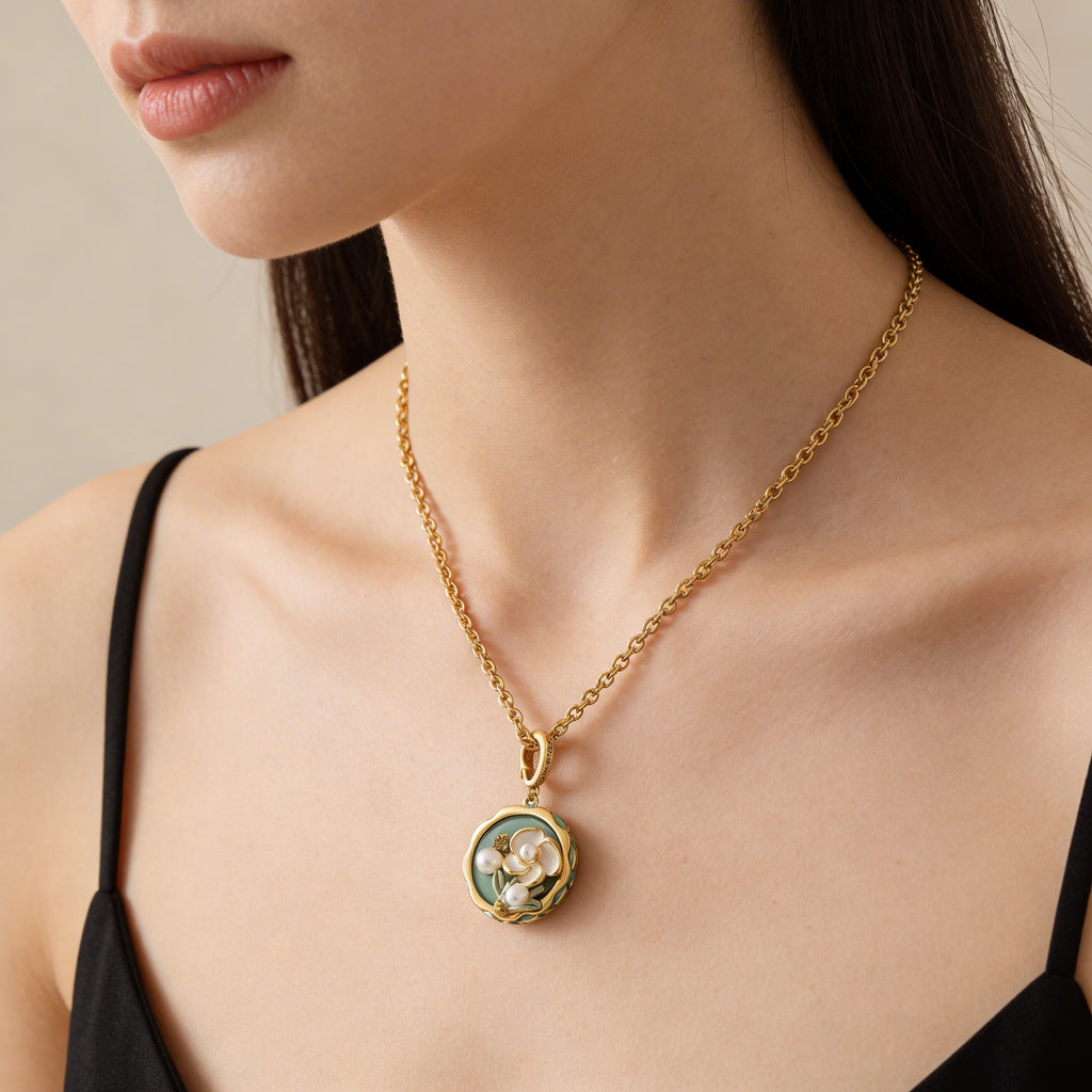 Vintage Flora Enamel Medallion Necklace