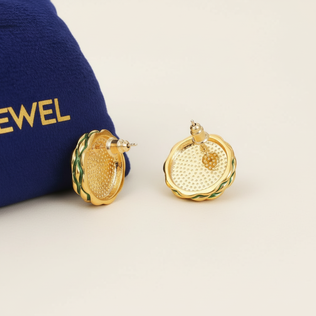 Vintage Flora Enamel Medallion Earring