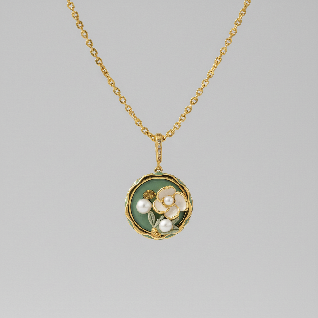 Vintage Flora Enamel Medallion Necklace
